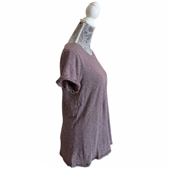Rag & Bone/Jean Stripe Crewneck Tee Burgundy Size Medium - Picture 2 of 9